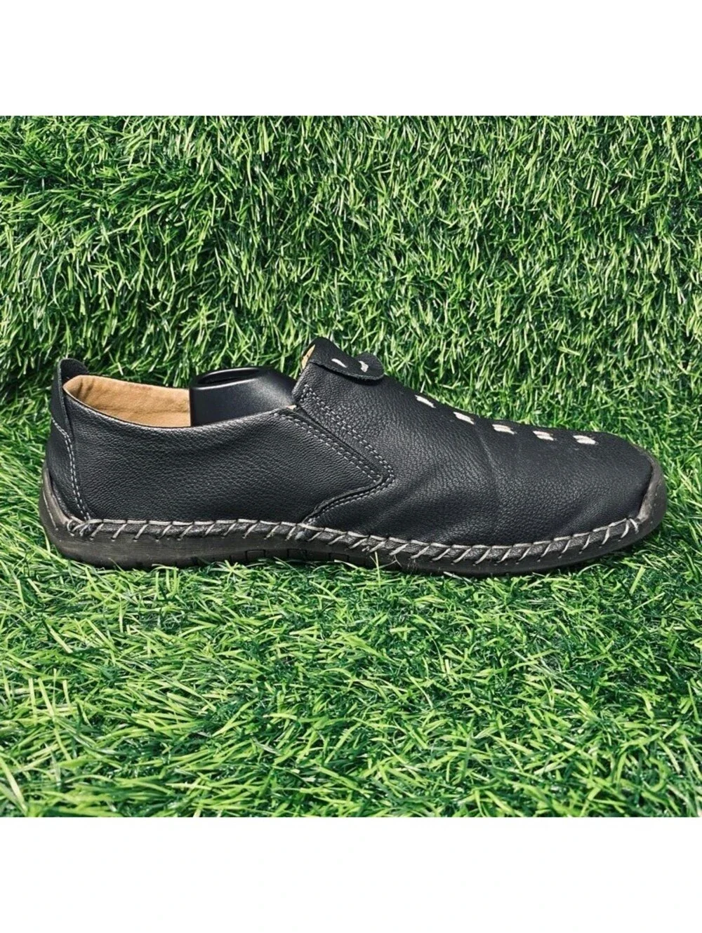 CLOHOO Black Leather Slip-On Casual Shoes Men's 12 Side Zipper 2228